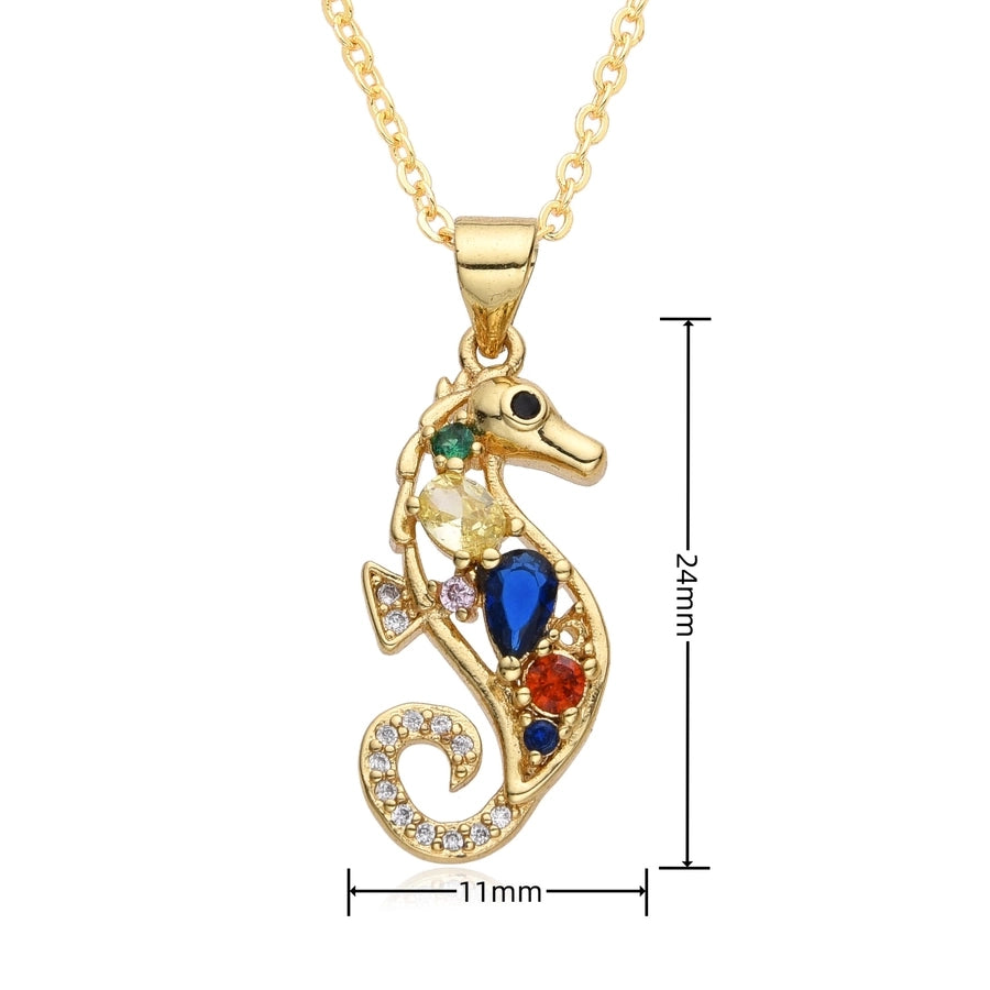Copper Inlay Hippocampus Zircon Pendant Necklace