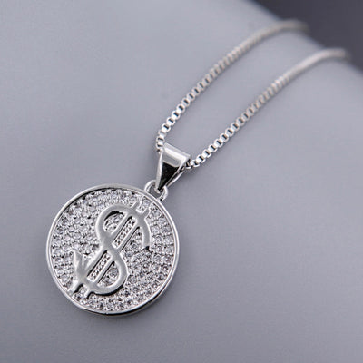 Punk Classic Style Crown Dollar Copper Inlaid Zircon Zircon 18K Gold Plated Unisex Pendant Necklace