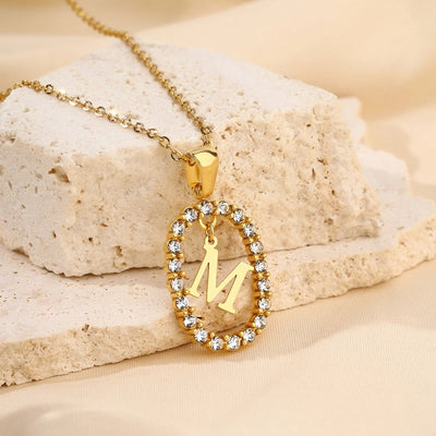 Jewelry Sweet Simple Style Artistic Letter 304 Stainless Steel Artificial Diamond Inlay Pendant Necklace
