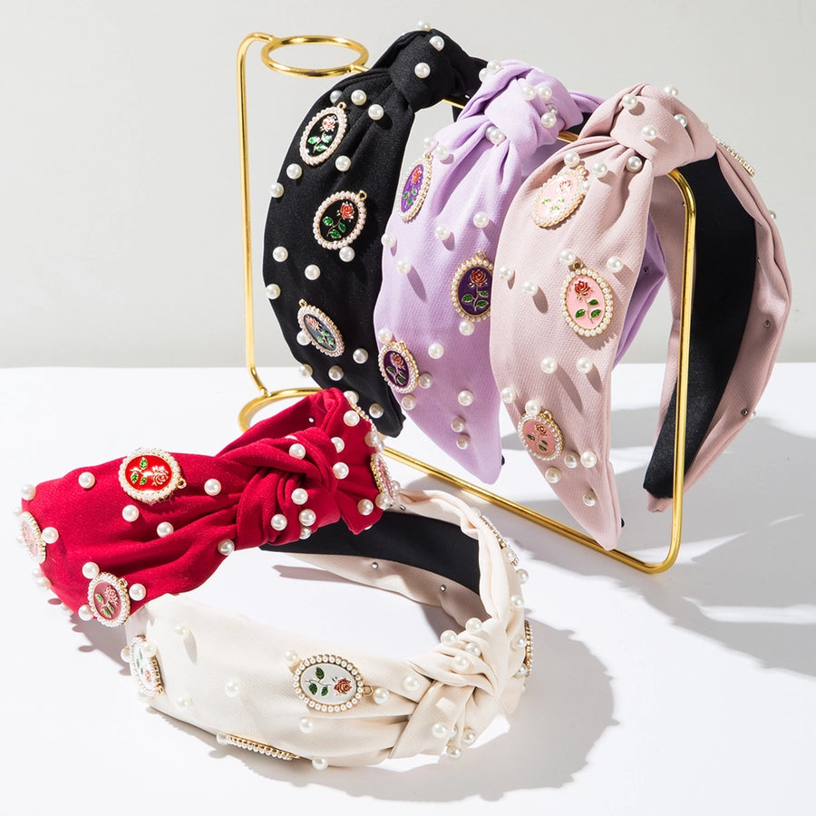 Women's Casual Vacation Classic Style Rose Alloy Cloth Inlay Artificial Pearls Hair Band