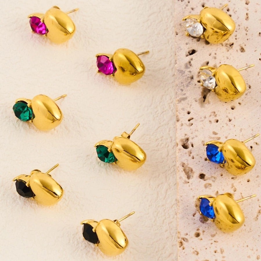 1 Pair IG Style Heart Shape 304 Stainless Steel Rhinestones 18K Gold Plated Earrings