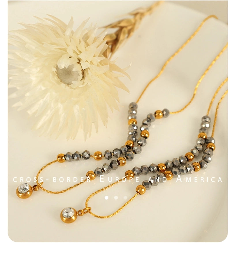 Jewelry IG Style Vintage Style French Style Round 304 Stainless Steel 18K Gold Plated Beaded Polishing Pendant Necklace