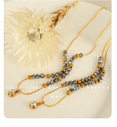 Jewelry IG Style Vintage Style French Style Round 304 Stainless Steel 18K Gold Plated Beaded Polishing Pendant Necklace