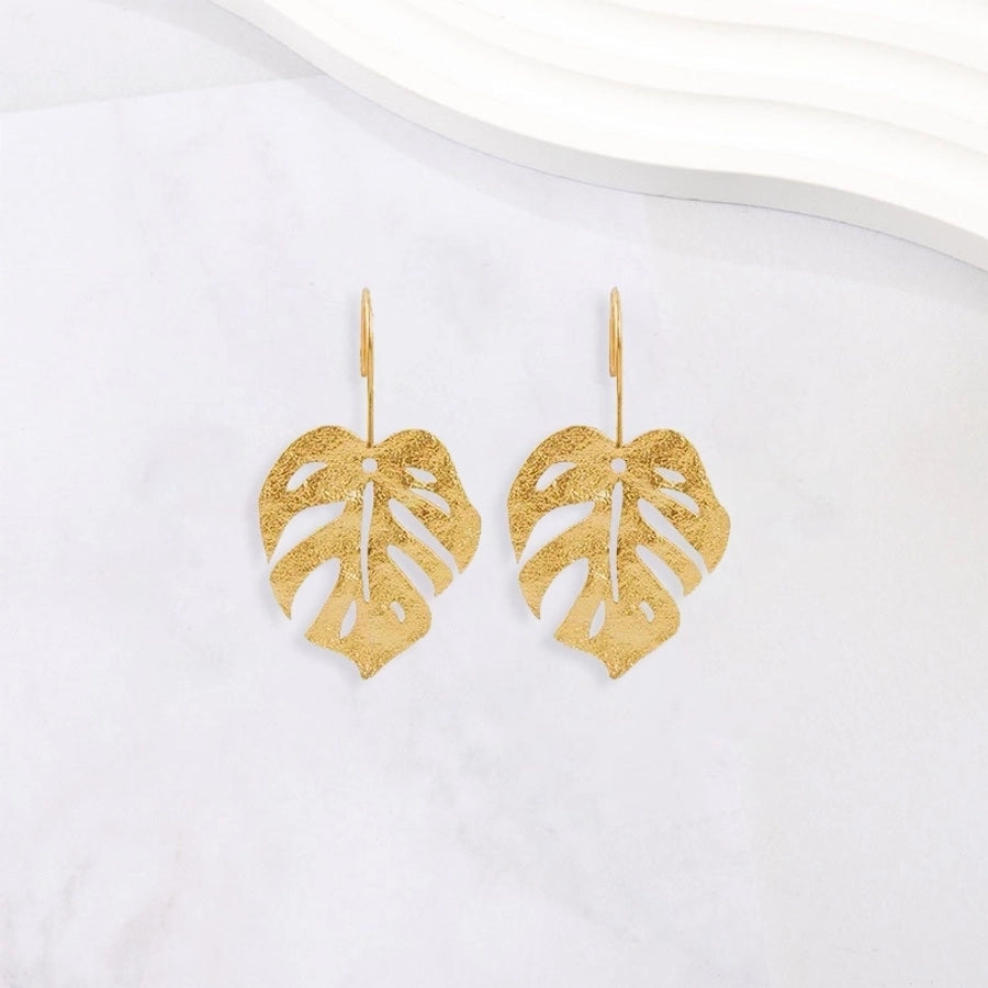 1 Pair Elegant Leaves Plating 304 Stainless Steel 18K Gold Plated Drop Earrings