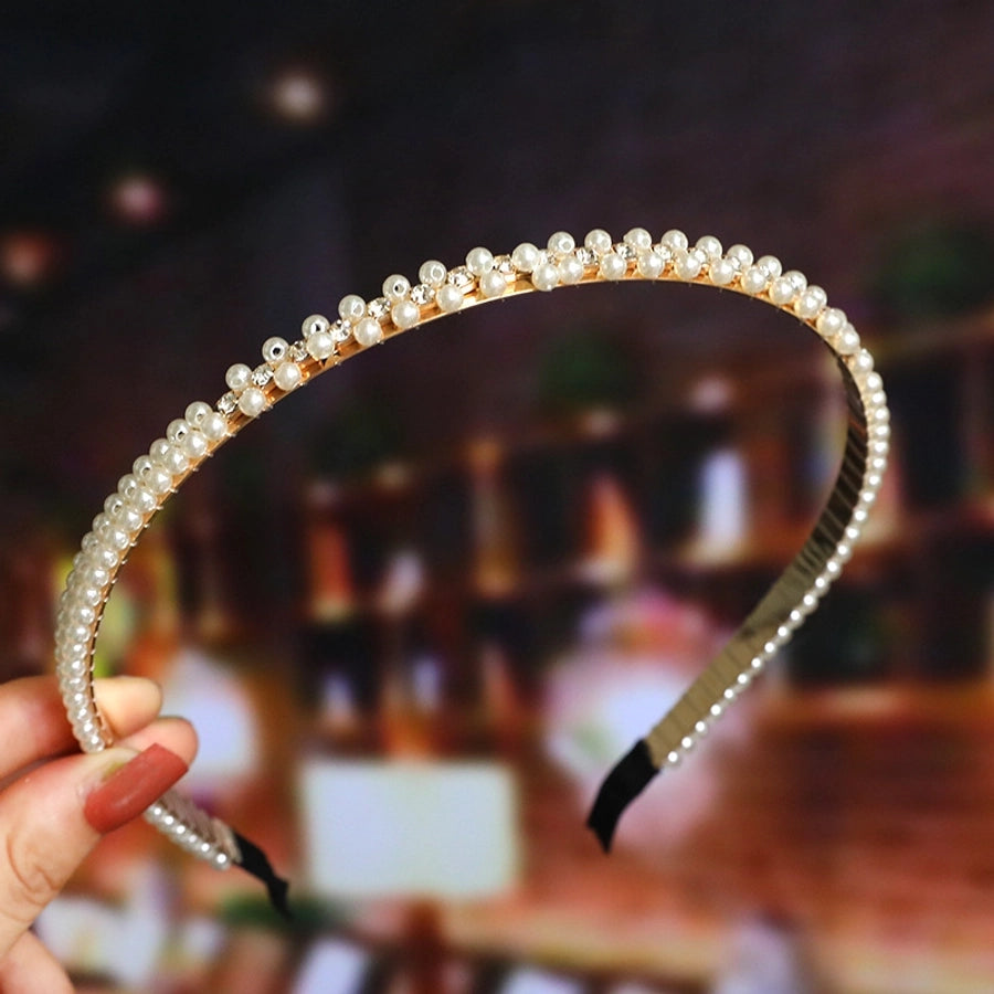women's fashion waves alloy inlay artificial pearls headwear