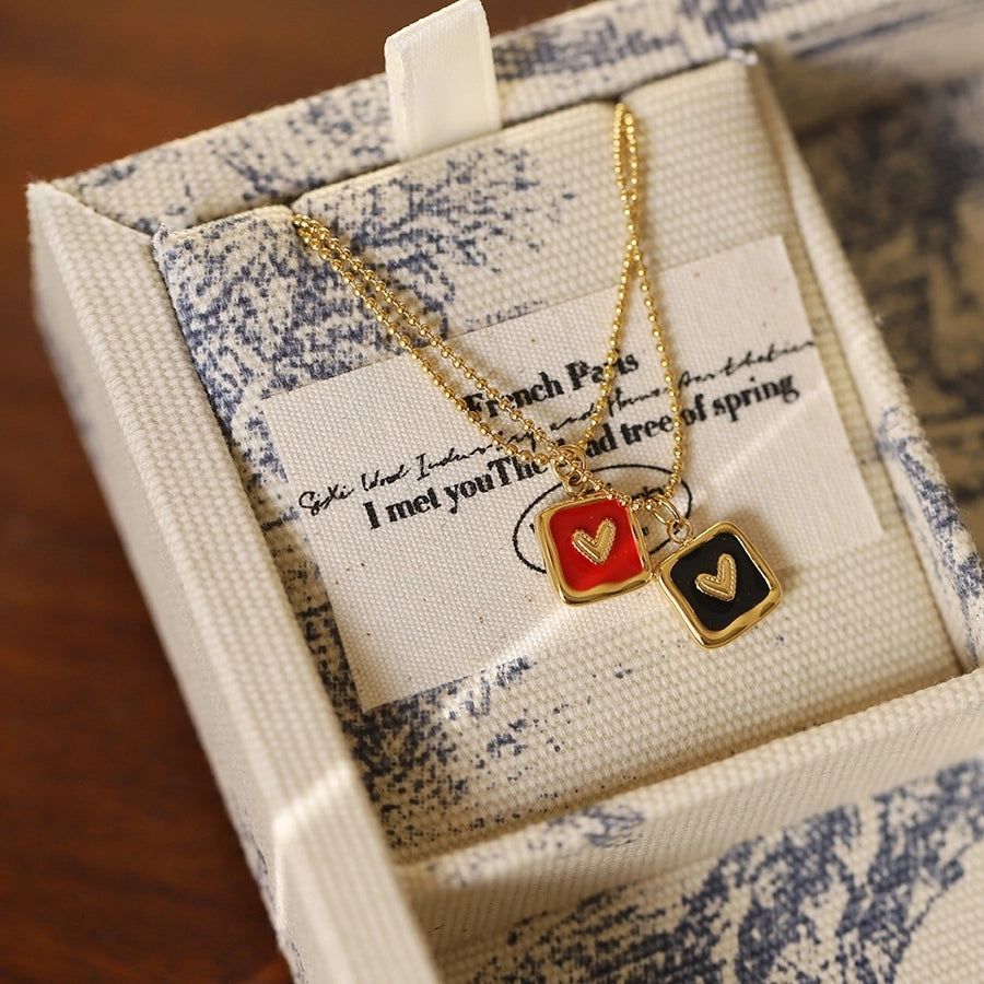 Jewelry IG Style Square Heart Shape 304 Stainless Steel 18K Gold Plated Enamel Pendant Necklace