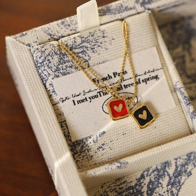 Jewelry IG Style Square Heart Shape 304 Stainless Steel 18K Gold Plated Enamel Pendant Necklace
