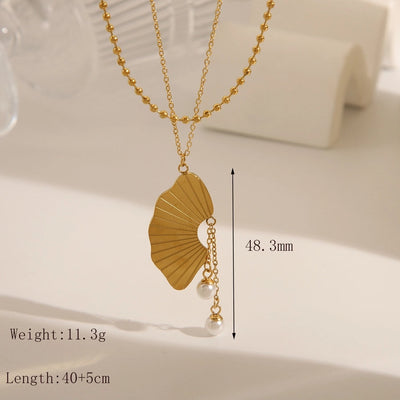 Jewelry IG Style Retro French Style Semicircle Sector 304 Stainless Steel Artificial Pearls 18K Gold Plated Inlay Earrings Necklace
