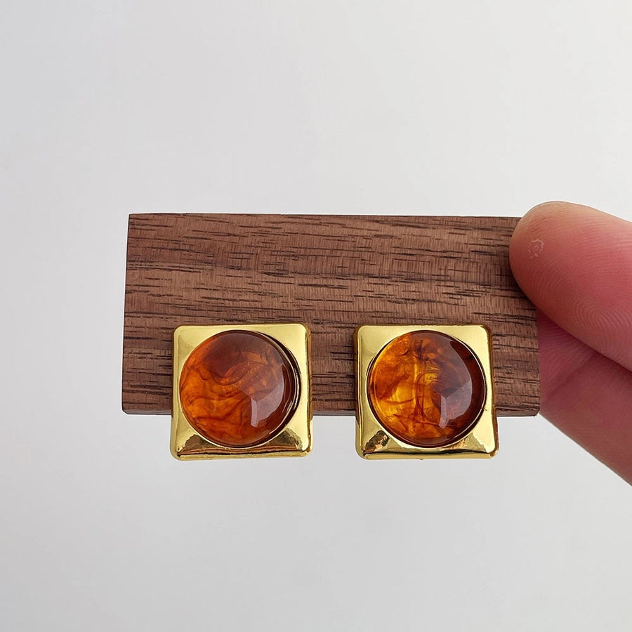 1 Pair Streetwear Geometric Inlay Alloy Resin 18K Gold Plated Ear Studs