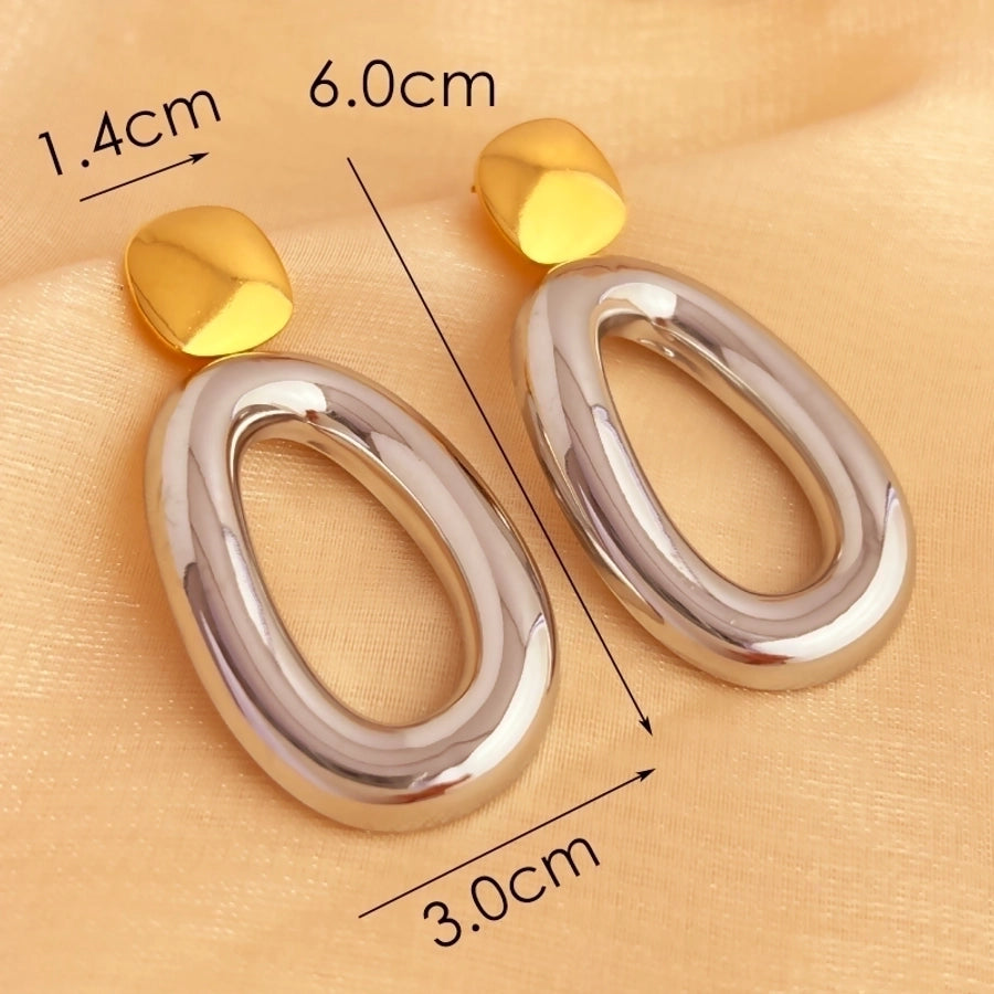 1 Pair Elegant Retro Irregular Oval Hollow Out 201 Stainless Steel 18K Gold Plated Drop Earrings