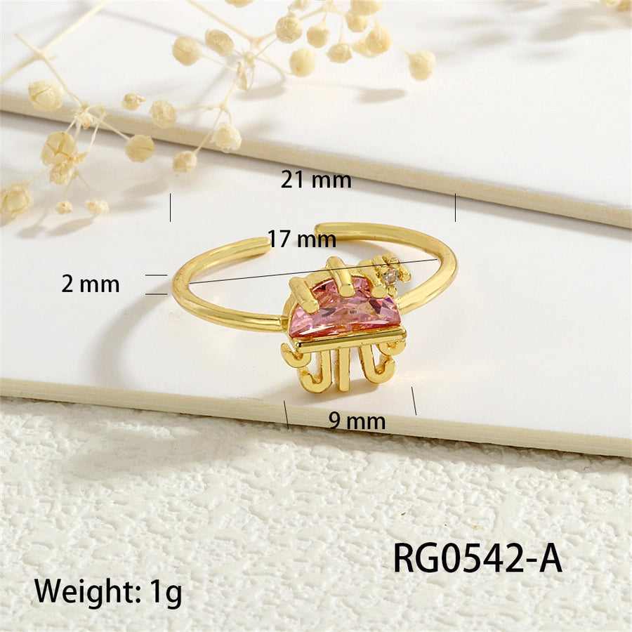 Copper Inlay Hippocampus Crab Fish Zircon Open Rings