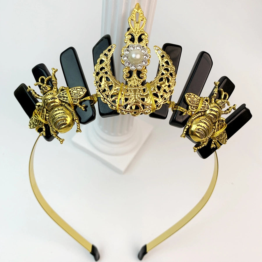 retro crown plastic resin patchwork hair band