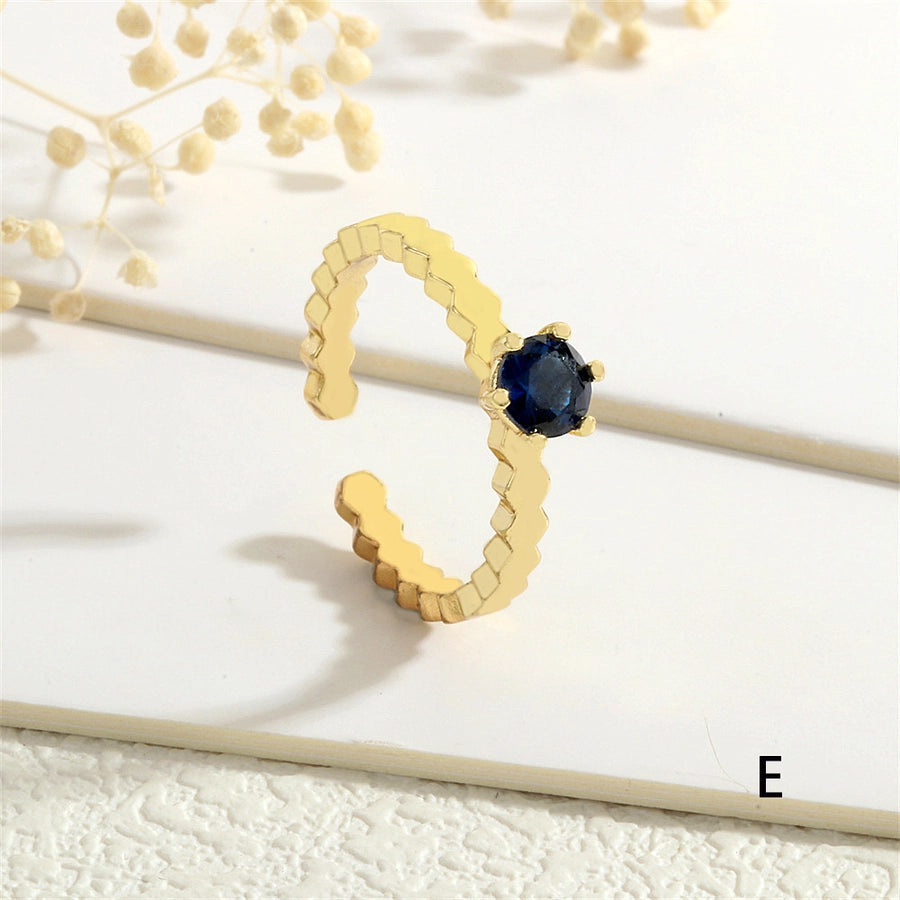 Copper Inlay Round Zircon Open Rings