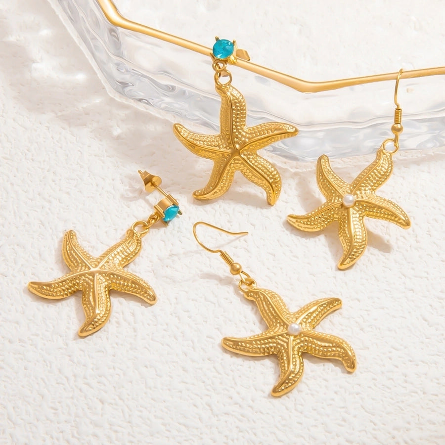 1 Pair Beach Starfish 304 Stainless Steel Drop Earrings