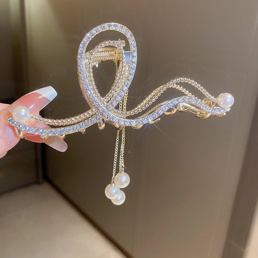 elegant classic style geometric alloy plating hollow out inlay pearl zircon hair claws