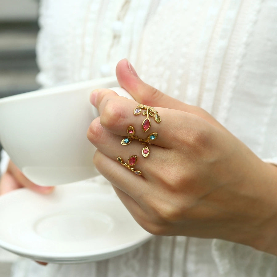 Jewelry IG Style Vacation French Style Geometric 304 Stainless Steel Zircon 18K Gold Plated Open Rings