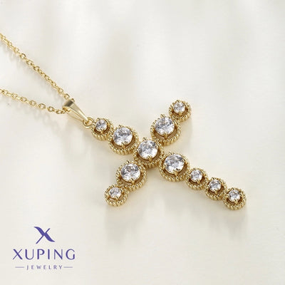 304 Stainless Steel Copper 18K Gold Plated Plating Inlay Cross Zircon Pendant Necklace