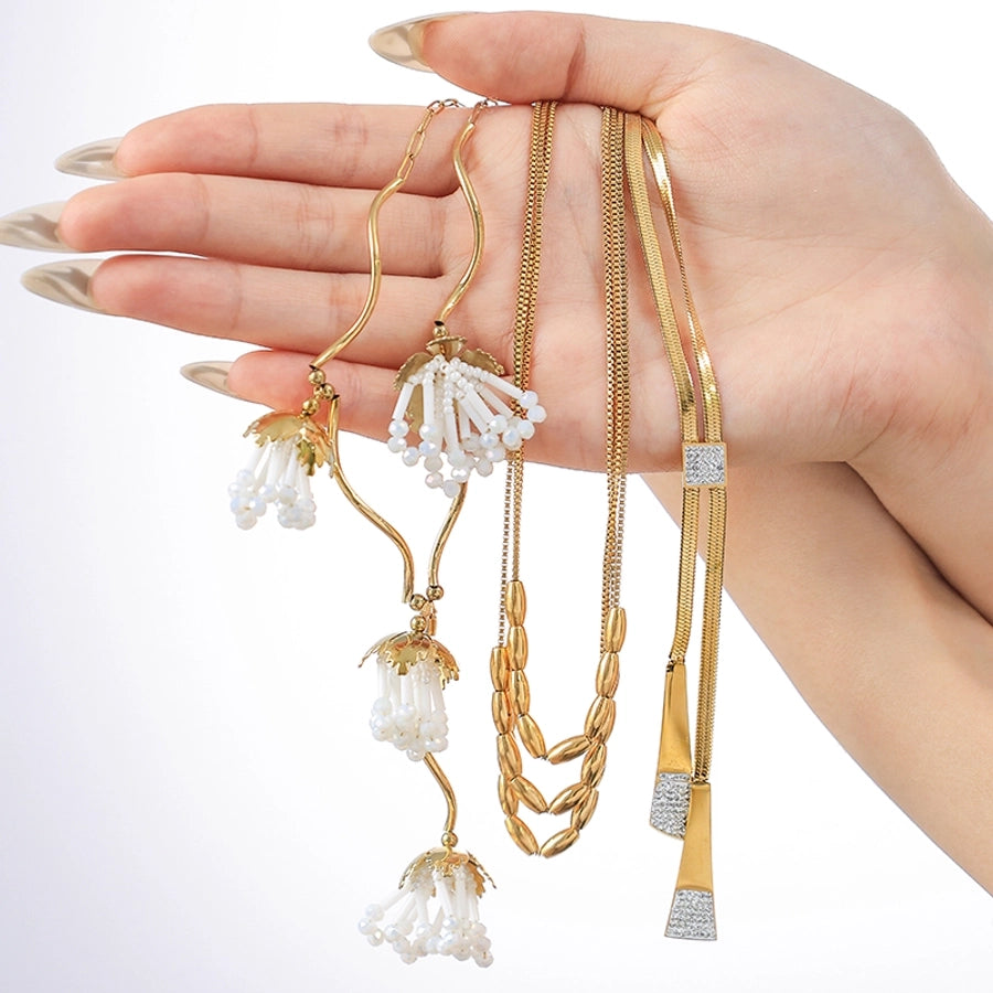 Jewelry Elegant Lady Geometric 304 Stainless Steel Zircon 14K Gold Plated Plating Three Layer Necklace Necklace