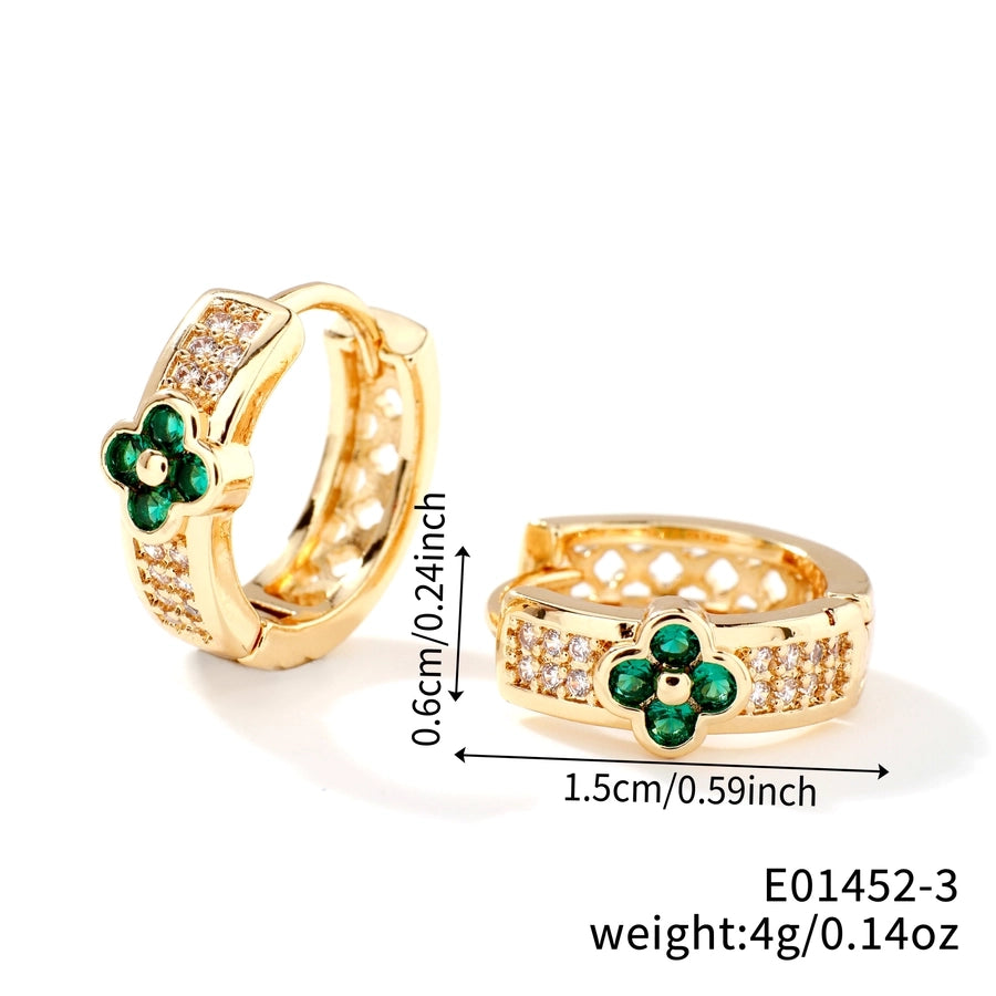 1 Pair Elegant Simple Style Shiny Geometric Four Leaf Clover Inlay Copper Zircon K Gold Plated Rhodium Plated Earrings