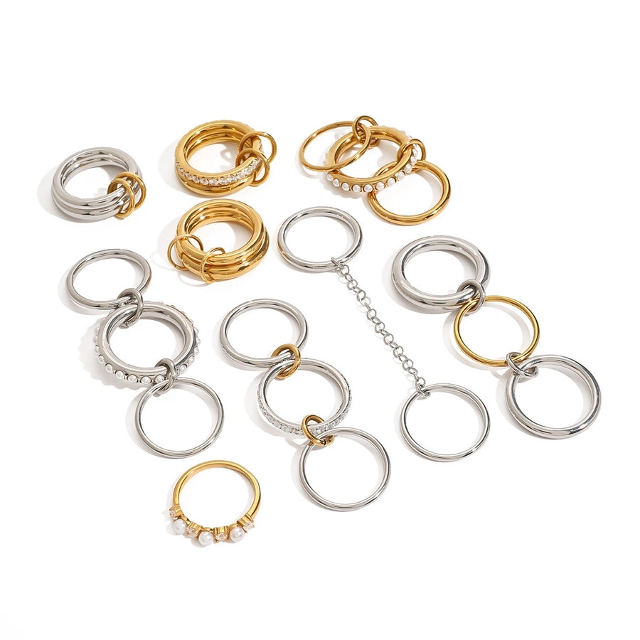 Jewelry Elegant Simple Style Double Ring Stainless Steel Layered Mixed Metal Plating Rings