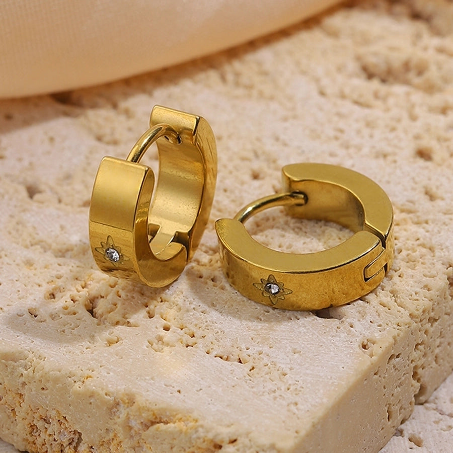 1 Pair Retro Eight awn star Solid Color 304 Stainless Steel Hoop Earrings