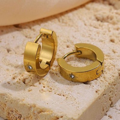 1 Pair Retro Eight awn star Solid Color 304 Stainless Steel Hoop Earrings