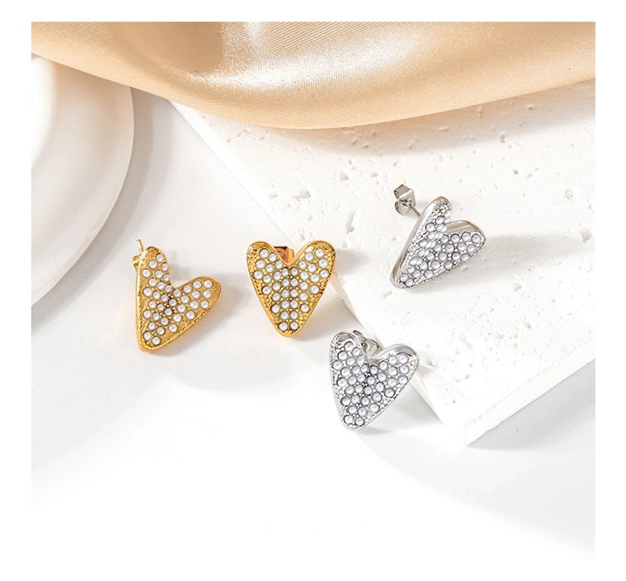 1 Pair Elegant Heart Shape 304 Stainless Steel 18K Gold Plated Ear Studs