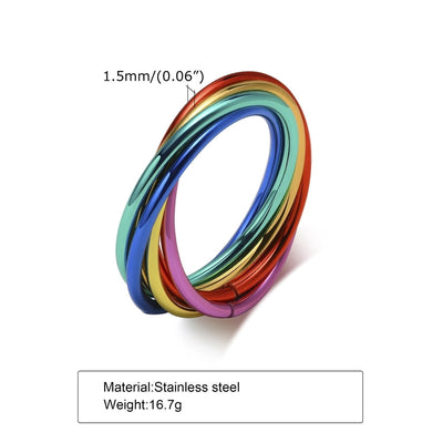 Stainless Steel 6 ring rainbow color ring finger ring fashion personality accessories men women jewelry  R-599