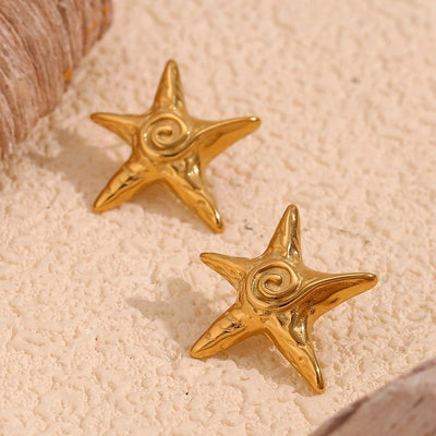 Jewelry Retro Starfish Titanium Steel 18K Gold Plated Plating Rings Earrings Necklace