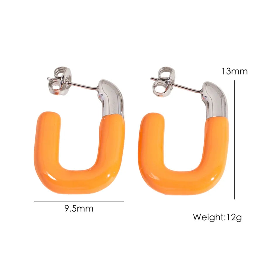 1 Pair IG Style Sweet Simple Style U Shape Enamel 304 Stainless Steel 14K Gold Plated Ear Studs