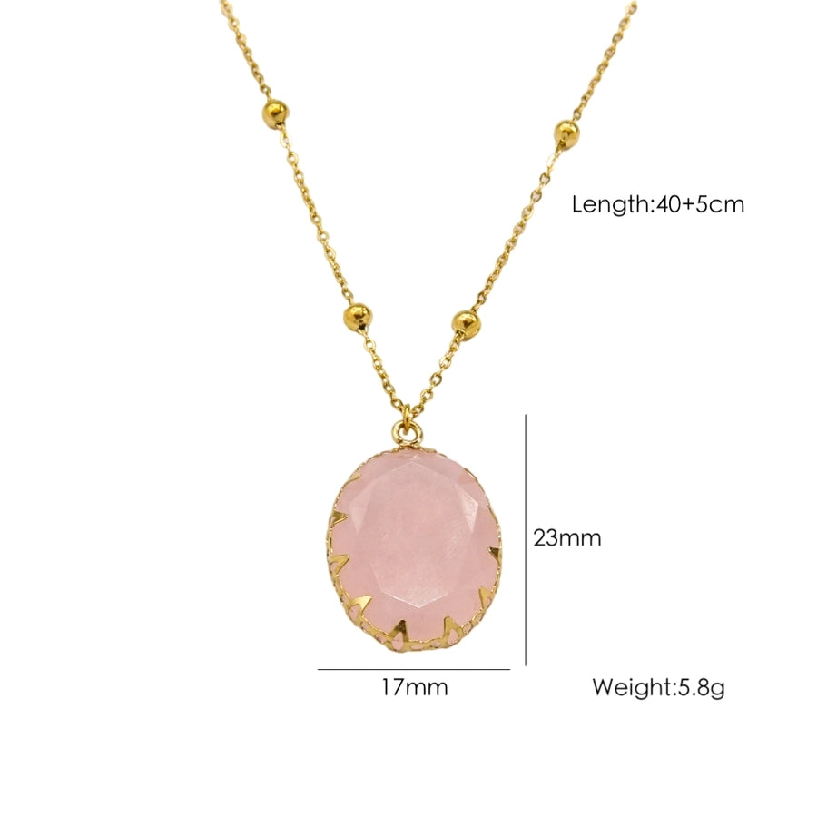 Retro Simple Style Geometric natural stone Titanium Steel Pendant Necklace In Bulk