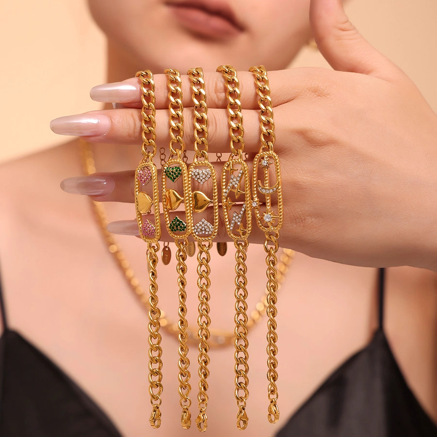 Jewelry Elegant Luxurious Vacation Heart Shape Lightning Titanium Steel Rhinestones 18K Gold Plated Plating Inlay Jewelry Set