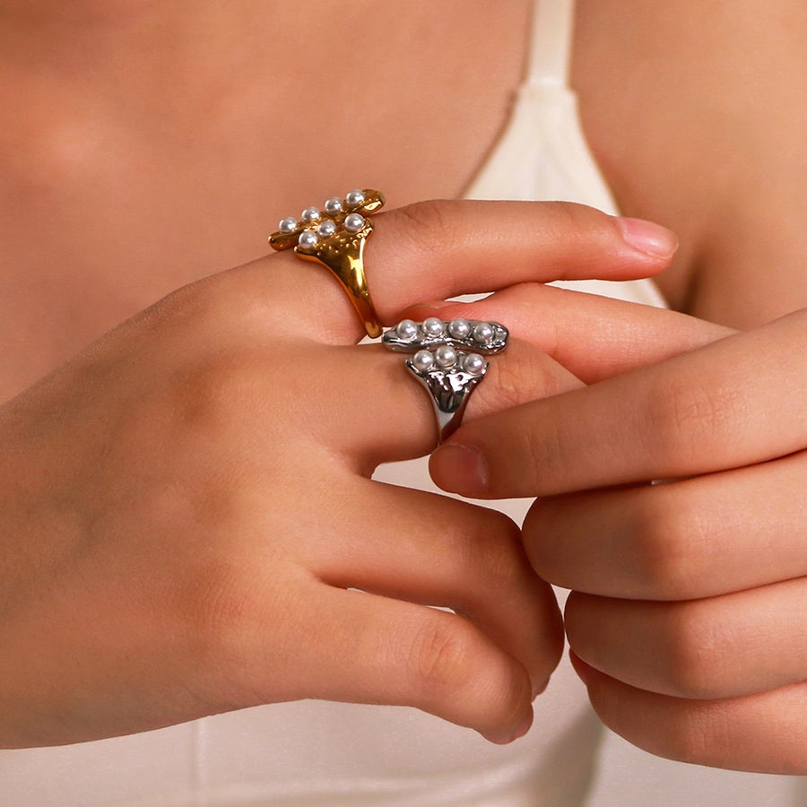 Jewelry IG Style Simple Style Pea 304 Stainless Steel Artificial Pearls 18K Gold Plated Inlay Open Rings