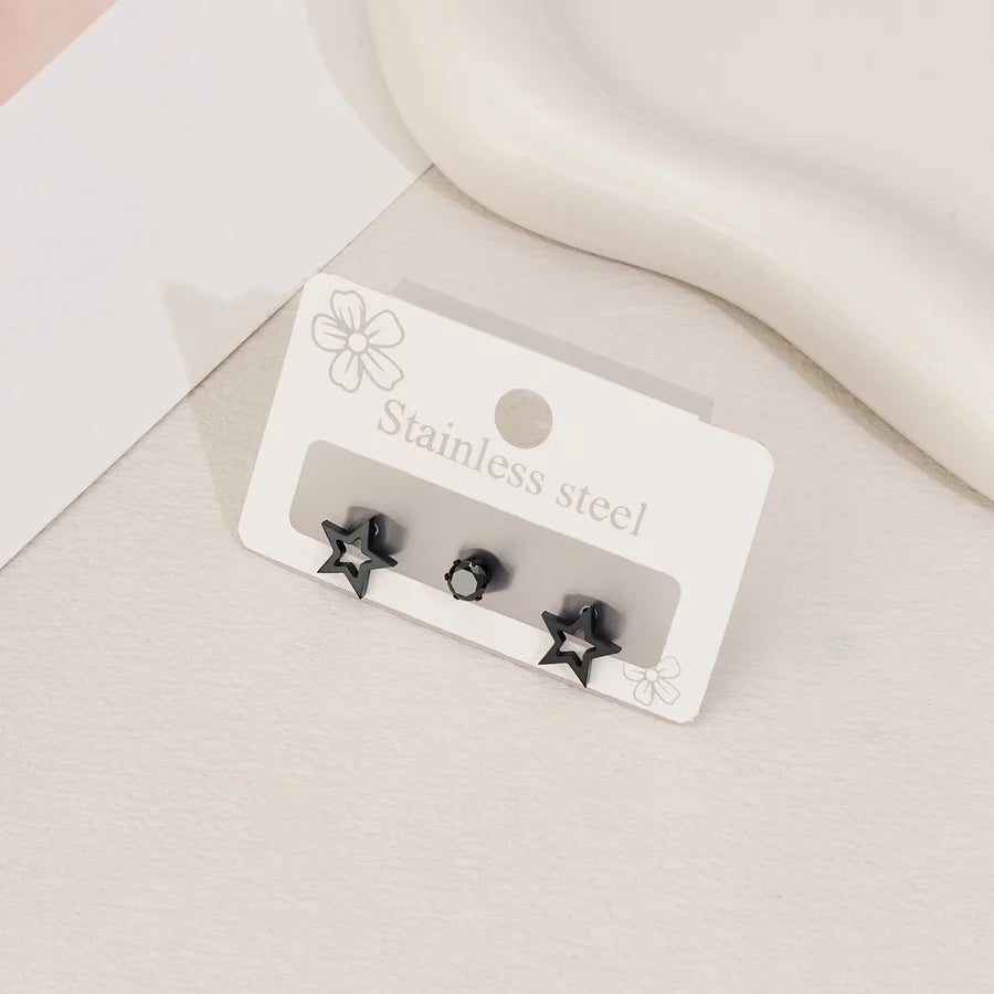 1 Set Sweet Simple Style Star Polishing Hollow Out Inlay 304 Stainless Steel Zircon 18K Gold Plated Ear Studs