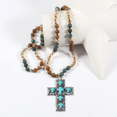 Vintage Style Vacation Cross Beaded Chain Pendant Necklace In Bulk