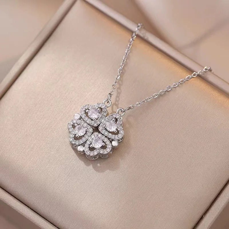 Wholesale Jewelry Vacation Classic Style Heart Shape Titanium Steel Zircon Inlay Pendant Necklace cable chain