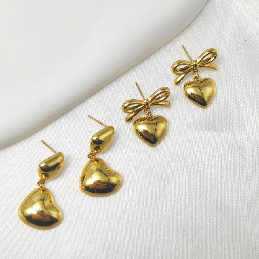 1 Pair Casual Classic Style Heart Shape Bow Knot 304 Stainless Steel 18K Gold Plated Drop Earrings