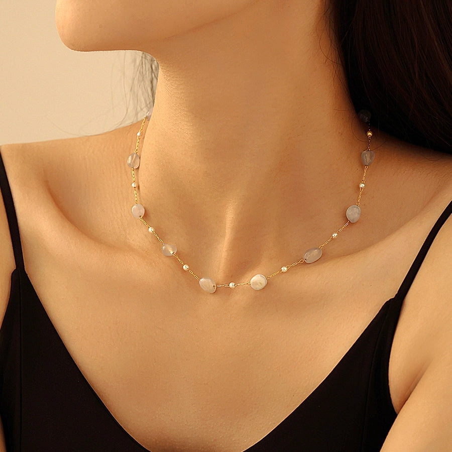 New Natural Stone Clavicle Necklace Light Luxury Bracelet  Hot Selling Stainless Steel Jewelry Set