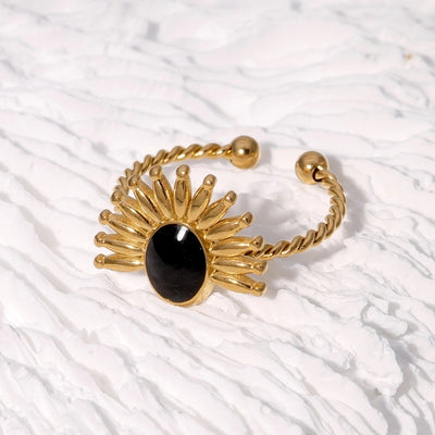 Jewelry Retro French Style Classic Style Geometric 304 Stainless Steel 18K Gold Plated Enamel Stainless Steel Rings