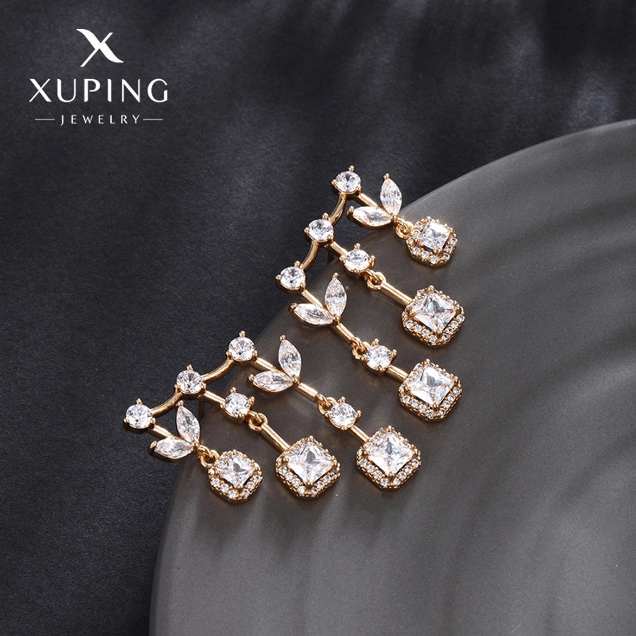 1 Pair Glam Luxurious Geometric Plating Copper Artificial Gemstones 18K Gold Plated Drop Earrings