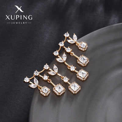 1 Pair Glam Luxurious Geometric Plating Copper Artificial Gemstones 18K Gold Plated Drop Earrings