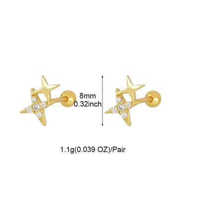 1 Pair Simple Style Star Copper Zircon 24K Gold Plated Ear Studs