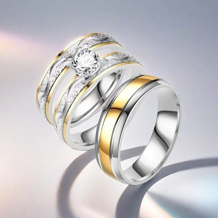 Jewelry Simple Style Geometric Titanium Steel Zircon Mixed Metal Plating Rings