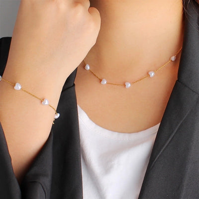 Jewelry Vacation Simple Style Heart Shape 304 Stainless Steel 18K Gold Plated Bracelets Necklace