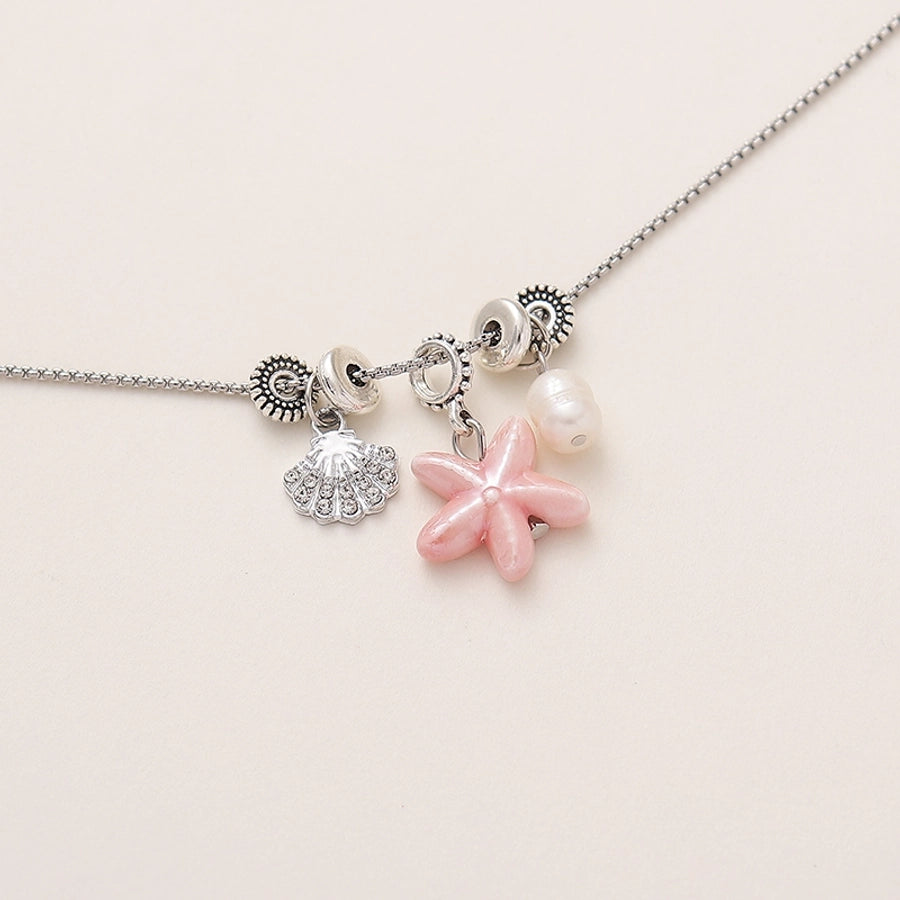 Hawaiian Vacation Starfish Shell Rhinestones Artificial Pearl Titanium Steel ceramics
