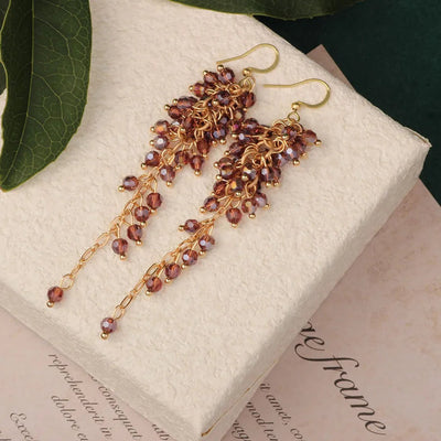 bohemian sector synthetic gemstones shell copper tassel mesh women's ear hook
