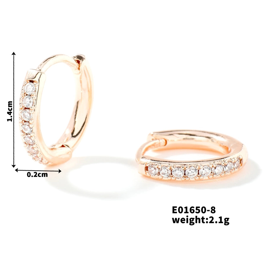 1 Pair Casual Elegant Lady Round Inlay Copper Zircon Rhodium Plated Earrings