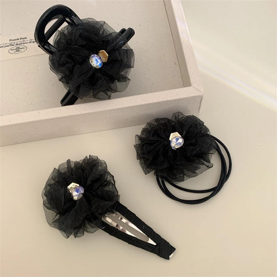 Women's Simple Style Classic Style Flower Gauze Inlay Rhinestones Hair Clip
