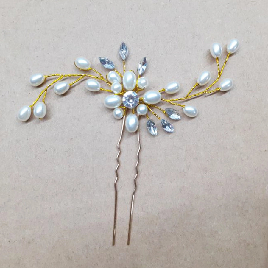 Women's Elegant Solid Color Imitation Pearl Rhinestone Hairpin