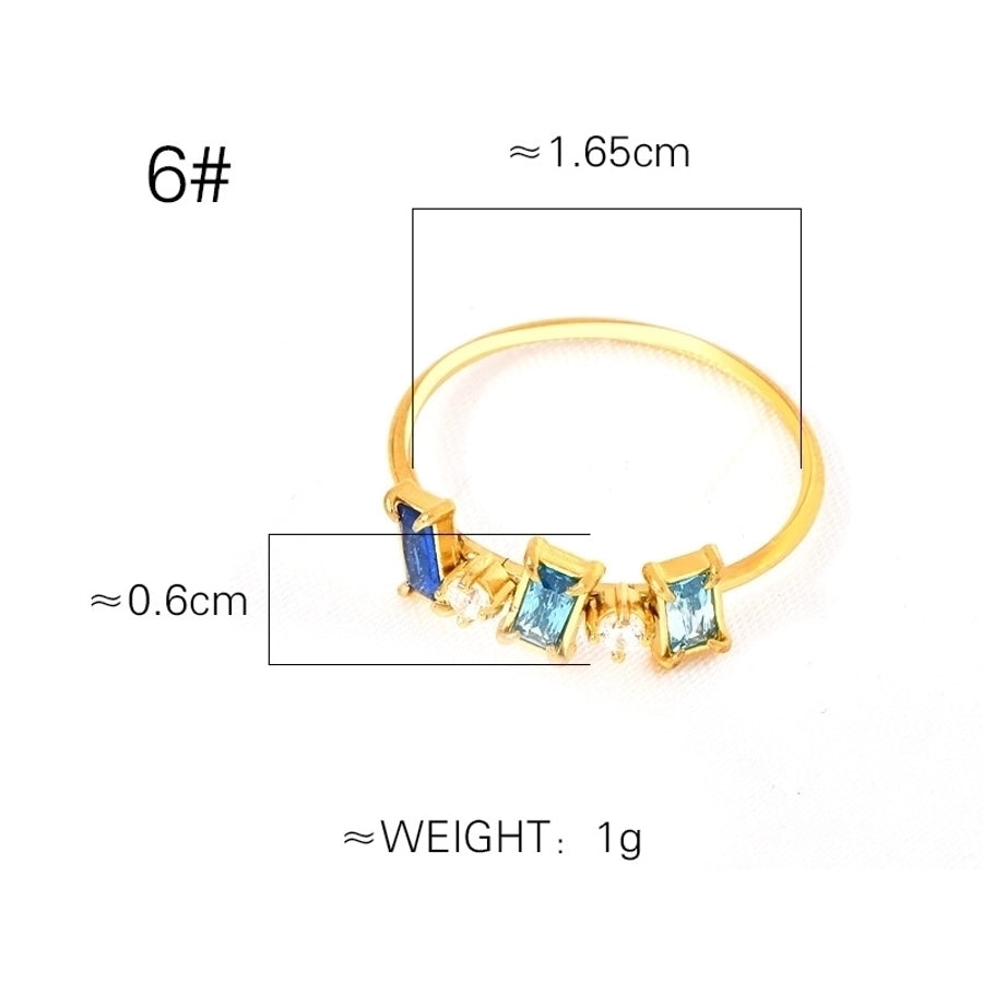 Jewelry Elegant Geometric Solid Color 304 Stainless Steel Rhinestones 18K Gold Plated Inlay Rings